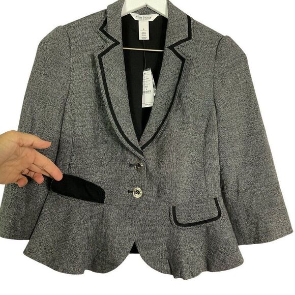 NWT White House Black Market Womens Textured Blazer Jacket Size 0 Black & White - Picture 3 of 14